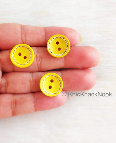 Yellow Round Wood Buttons